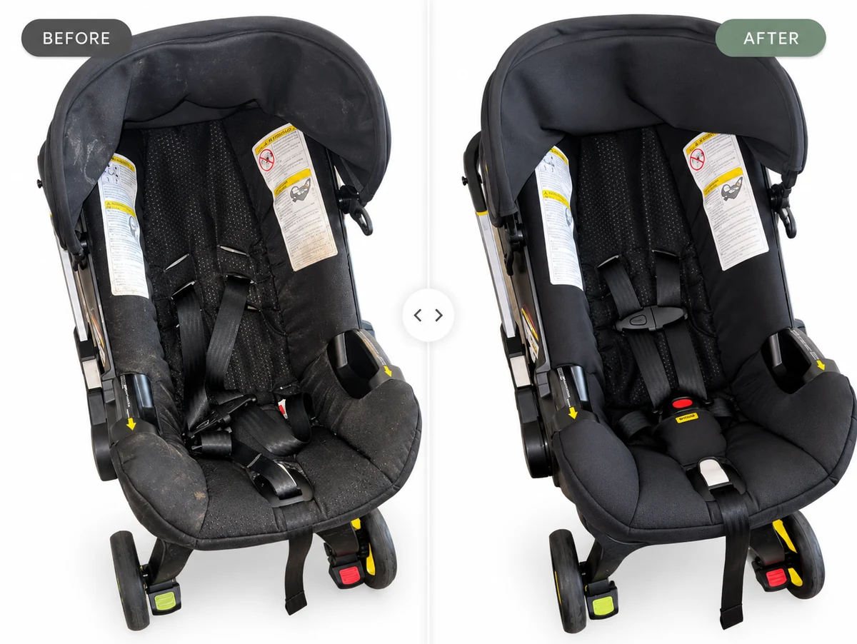 Before and after cleaning: infant car seat