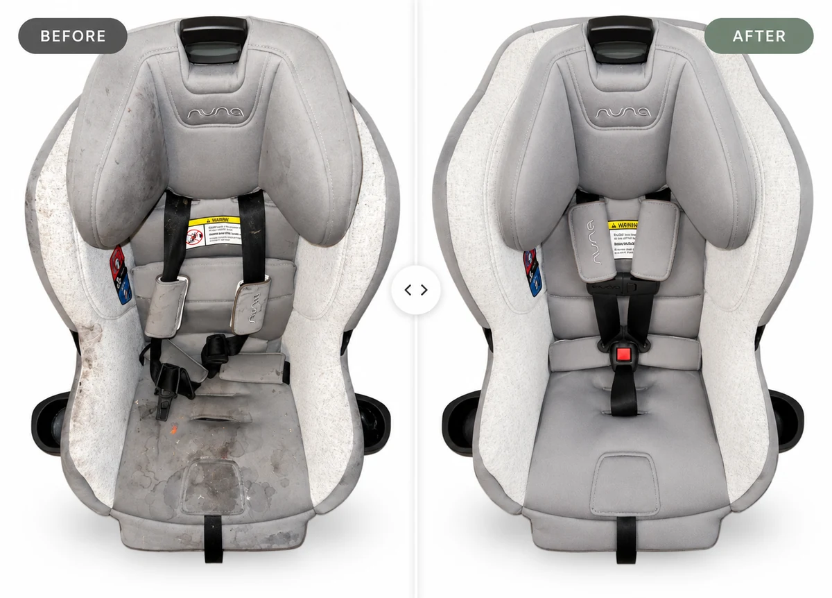 Before and after cleaning: Nuna toddler car seat